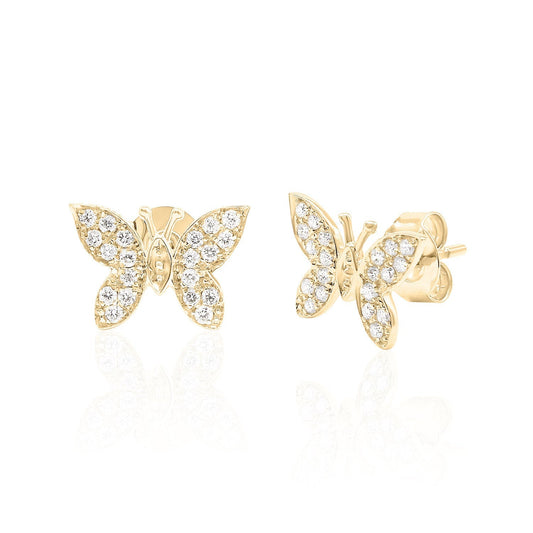 Diamond Butterfly Stud Earrings — 14K Gold